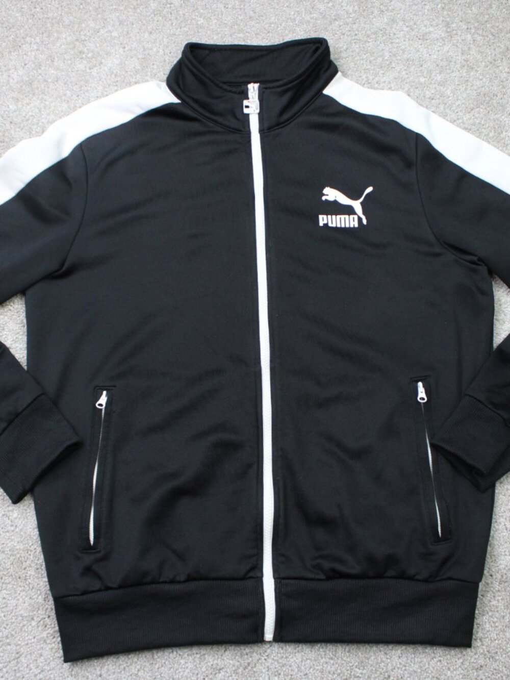 PUMA Archive T7 Track Jacket Men Medium Black Retro 68 Full Zip Athletic Stretch